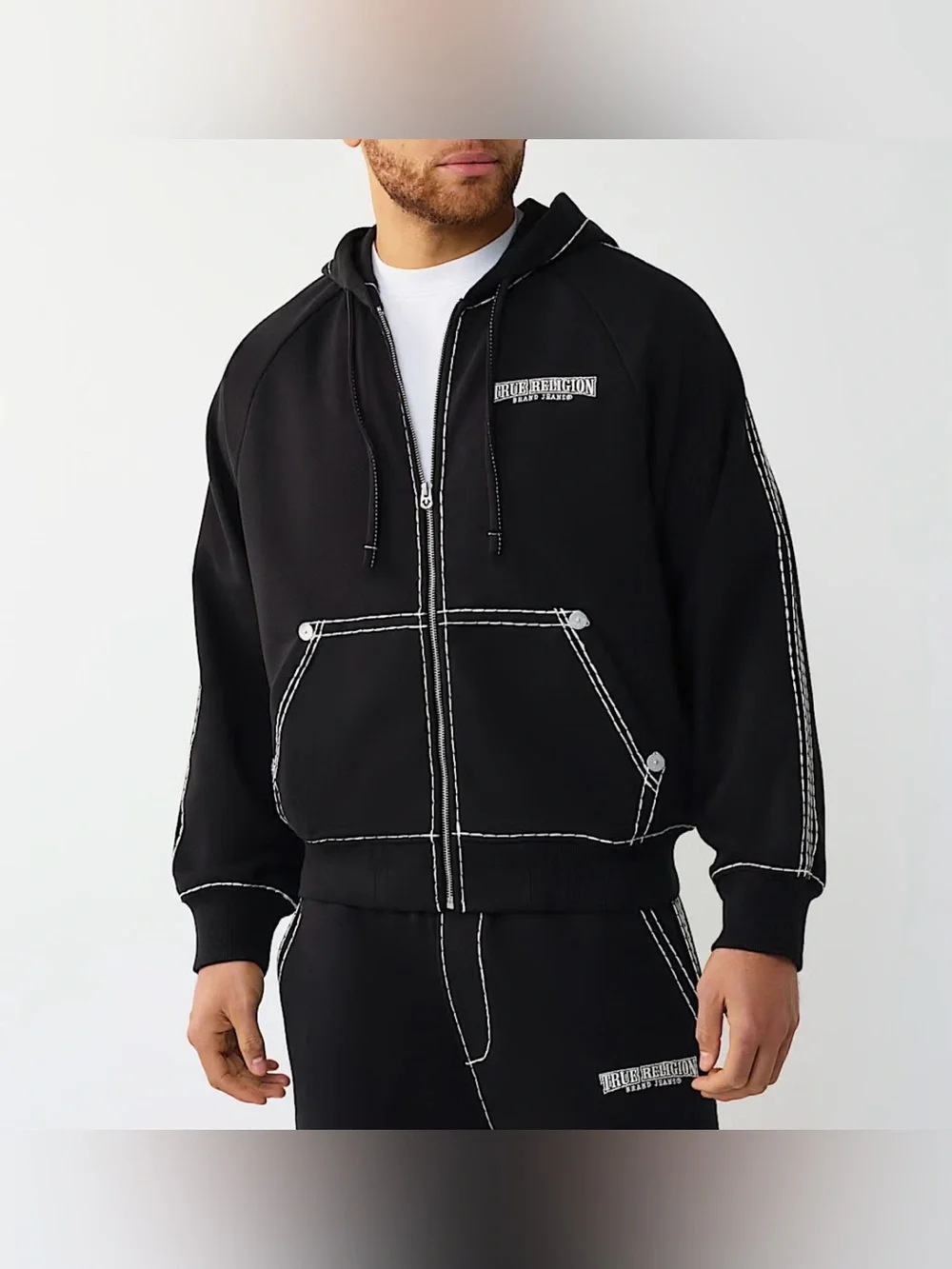 True Religion Super T Boxy Zip Hoodie Black L